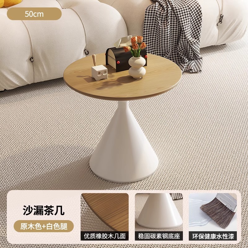 우드 컬러 + 화이트 카본 스틸 프레임 [50 라운드 테이블]