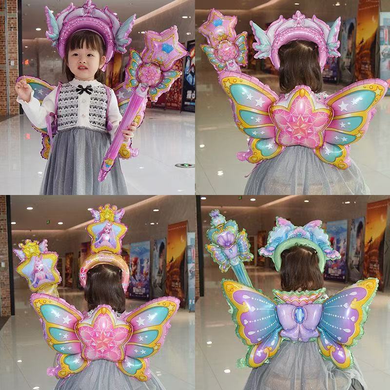 Balala Little Magic Fairy Cartoon Balloon Girl Birthday Party Kindergarten Activity Handheld Stick Headband Butterfly Back Decoration