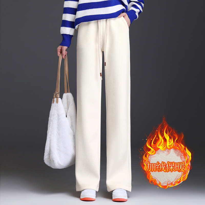 加绒阔腿裤垂感薄绒长子2025秋冬季新款松紧腰高腰显瘦女装休闲
