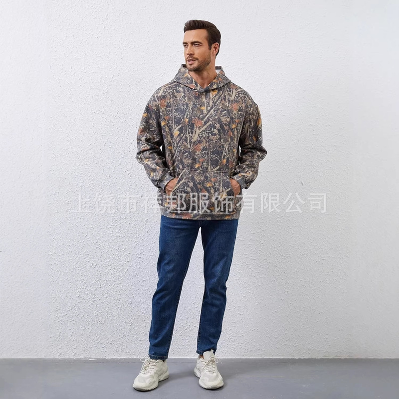 Source Factory Amazon Best-Selling Outdoor Windbreaker Casual Leaf Camouflage 3D Digital Print Hoodie
