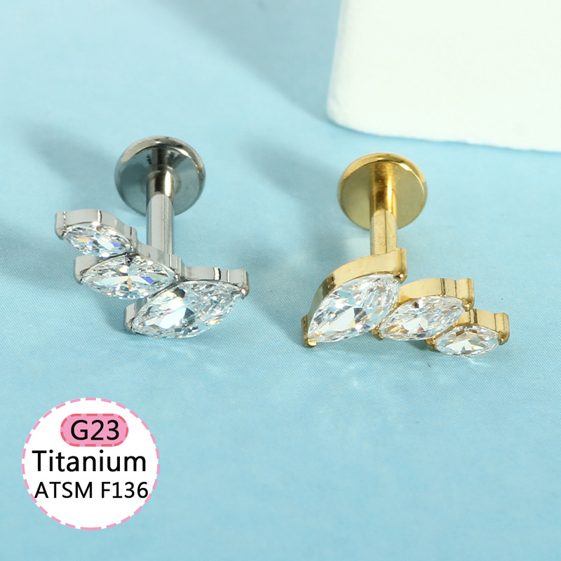F136 Titanium Heart-Shaped Internally Threaded Lip Stud with CZ - Silver 1.2x10mm Body Piercing Lip Labret Jewelry detail image 11