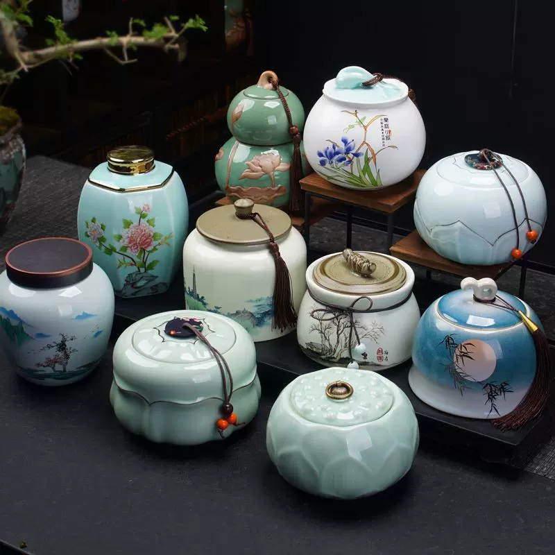 陶瓷茶叶罐厂家直销新款logo大号描金防潮家用密封储物罐红茶绿茶