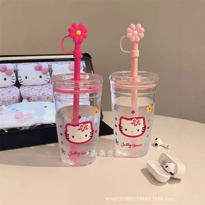 HelloKitty水杯卡通可爱凯蒂吸管塑料杯咖啡杯牛奶学生高颜值杯子|undefined