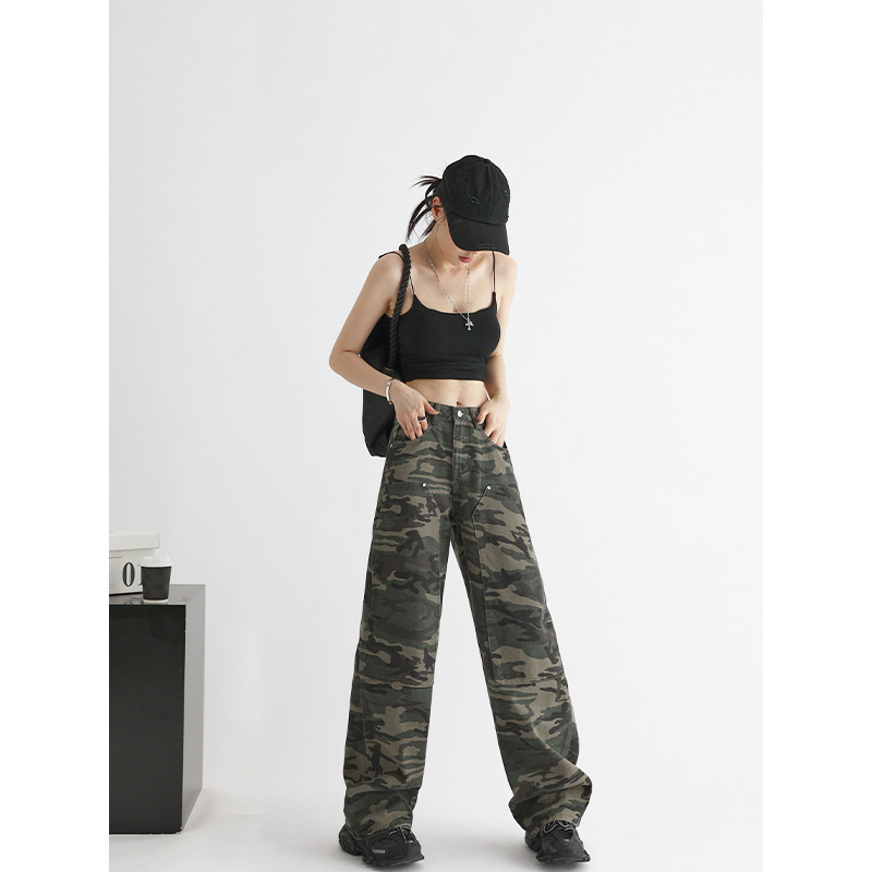 7888 Street Camouflage Work Jeans Women's 2023 Spring and Autumn New High Waist Straight Loose Casual Wide Leg Denim 7888 Street Camouflage Work Jeans Women's 2023 Spring and Autumn New High Waist Straight Loose Casual Wide Leg Denim