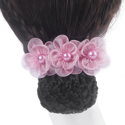 Feminine hair style professional Korean nurse stewardess bank hair accessories net pocket clip headdress removable hair net hair clip