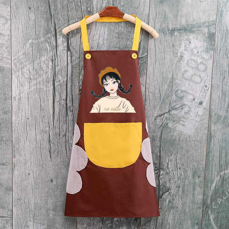 Delantal de mano borrable al por mayor cocina Halter delantal de Bolsillo grande Niña de dibujos animados delantal impermeable
