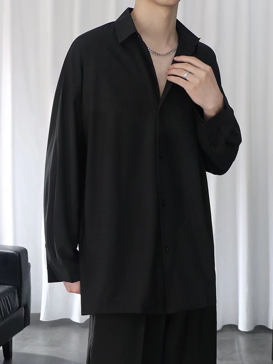 Autumn High-end Casual Long-sleeved Shirt Non-ironing Loose Chiffon Draping Shirt Men's Korean-style Fashionable Handsome
