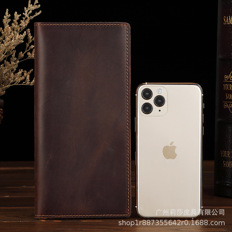 El comercio exterior de Los Hombres Crazy Horse billetera de cuero de los hombres cartera de los hombres del bolso de larga cartera completa de cuero de la fábrica al por mayor