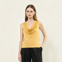 蝶绣春夏季真丝荡领无袖背心女桑蚕丝针织打底衫修身简约真丝上衣