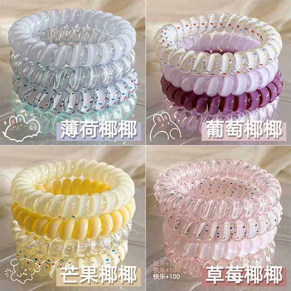 Summer Fresh and Colorful Telephone Wire Hair Ties, High Elasticity Ponytail Hair Bands That Don'T Damage Hair, Rubber Band Hair Accessories