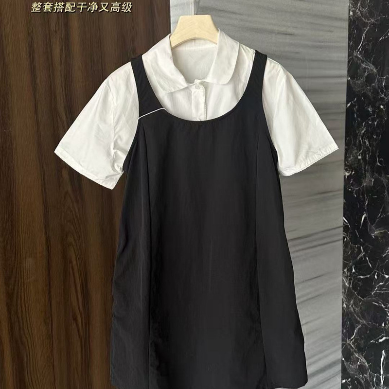 Standard Fit Patchwork Design Mini Dress, Black Tank Top Short Dress, New Summer Style Paired with a Short Shirt Standard Fit Patchwork Design Mini Dress, Black Tank Top Short Dress, New Summer Style Paired with a Short Shirt