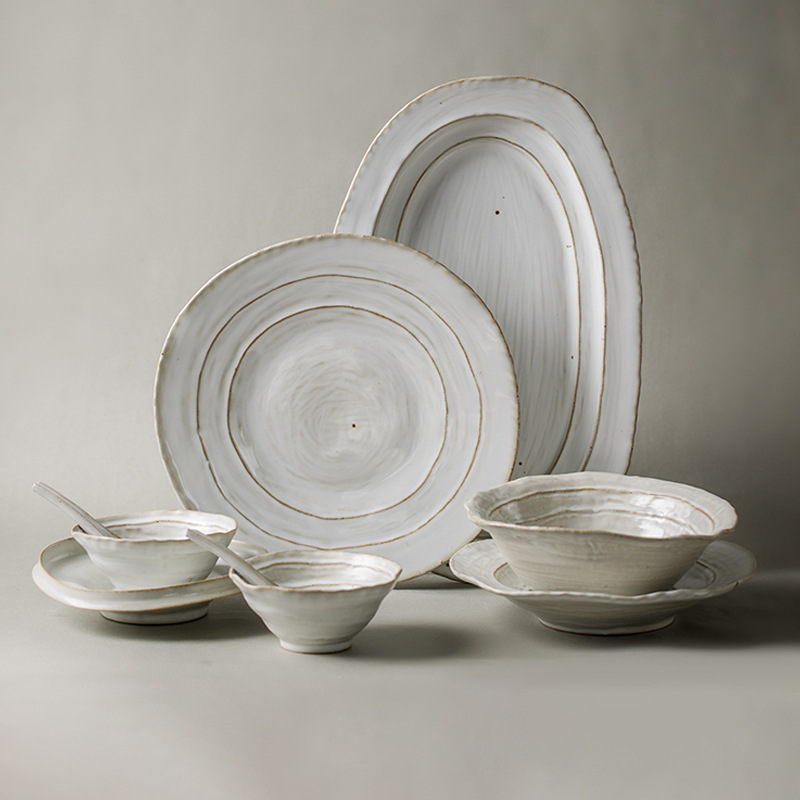 Japanese-style creative personality irregular edge soup bowl plate suit salad plate light color tableware household restaurant Rice Bowl