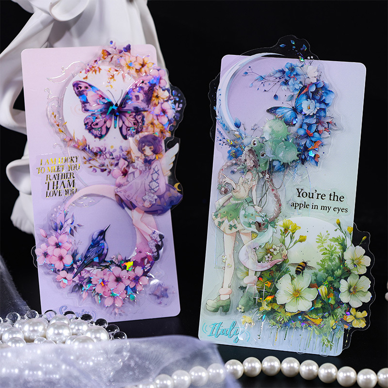 Fragante flotante flor Luna Diario pegatinas bolsa vintage PET láser tridimensional Diario material pegatinas DIY Goo tarjeta pegatinas creativas