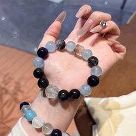 天然银曜石海蓝宝蓝虎眼茶晶水晶手链 小众设计送礼情侣 水晶手串