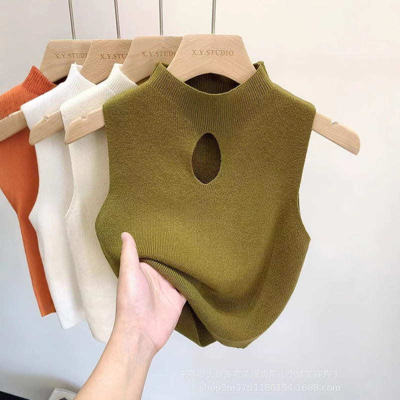 Chic Half-high Neck Knitted Sling Women's Vest Inner Wear Base Shirt Winter Vest Sweater New All-match Top Chic Half-high Neck Knitted Sling Women's Vest Inner Wear Base Shirt Winter Vest Sweater New All-match Top