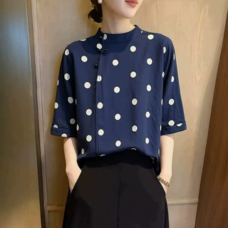 法式宽松波点短袖衬衫女夏季2026年新款独特通勤上衣洋气小衫复古