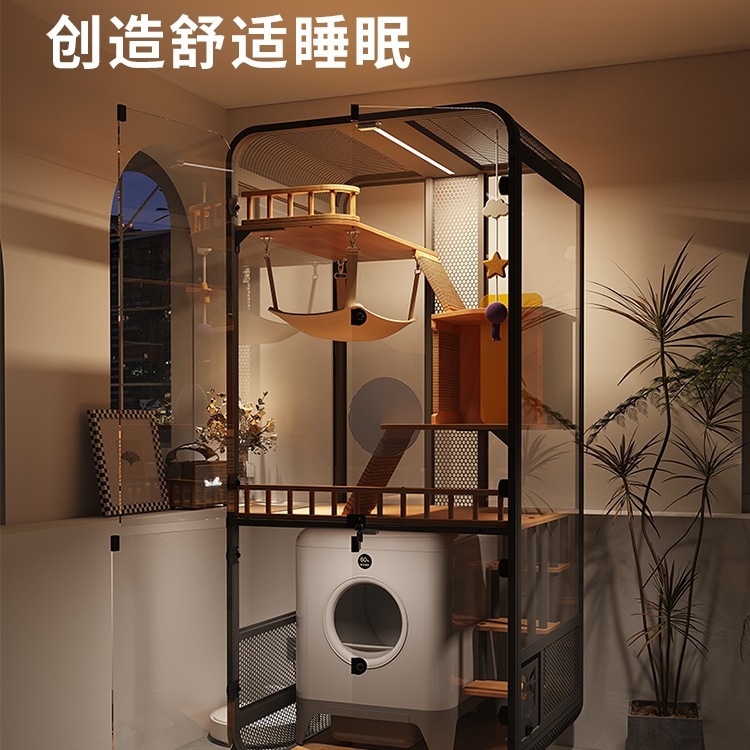 猫别墅实木全景玻璃豪华大空间柜笼子可放智能厕所三层窝房屋家用|undefined