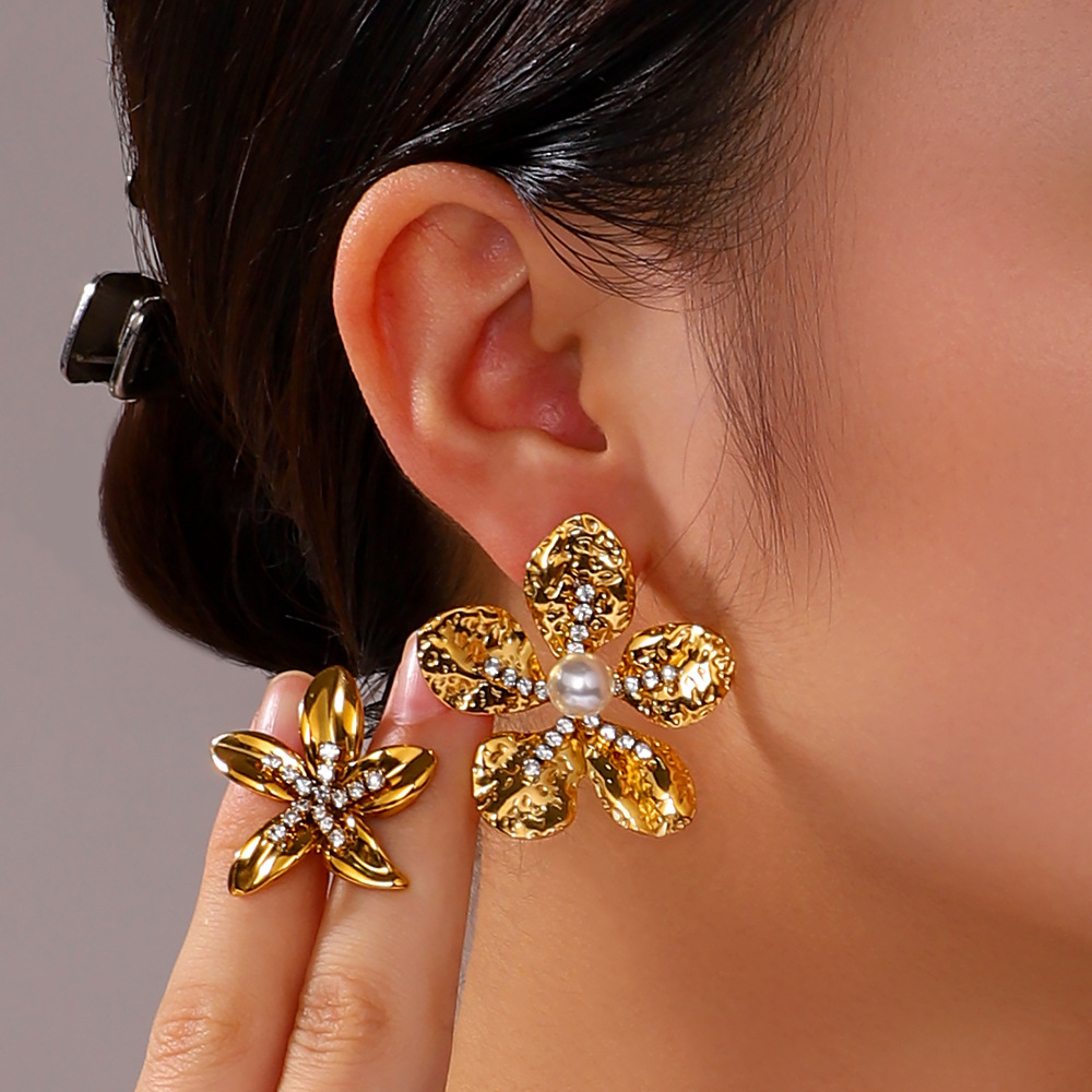 304 Stainless Steel Ear Needle Material 1 Pair IG Style Simple Style Flower Butterfly Bow Knot Plating 304 Stainless Steel Drop Earrings Ear Studs
