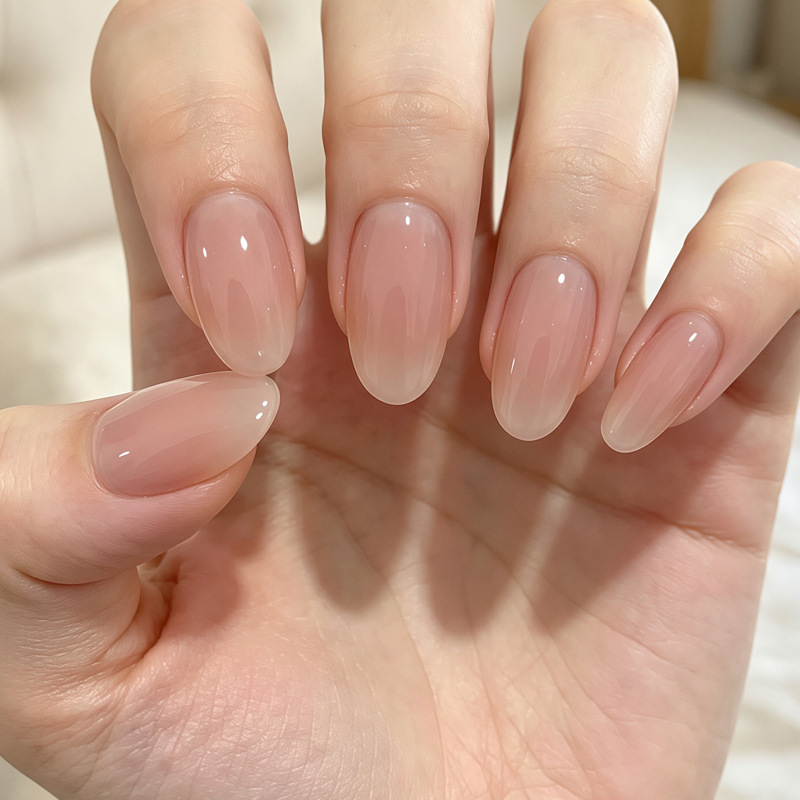 TikTok's best-selling nude gradient press-on nails, minimalist cat-eye nail stickers, short style, whitening effect, artificial nails