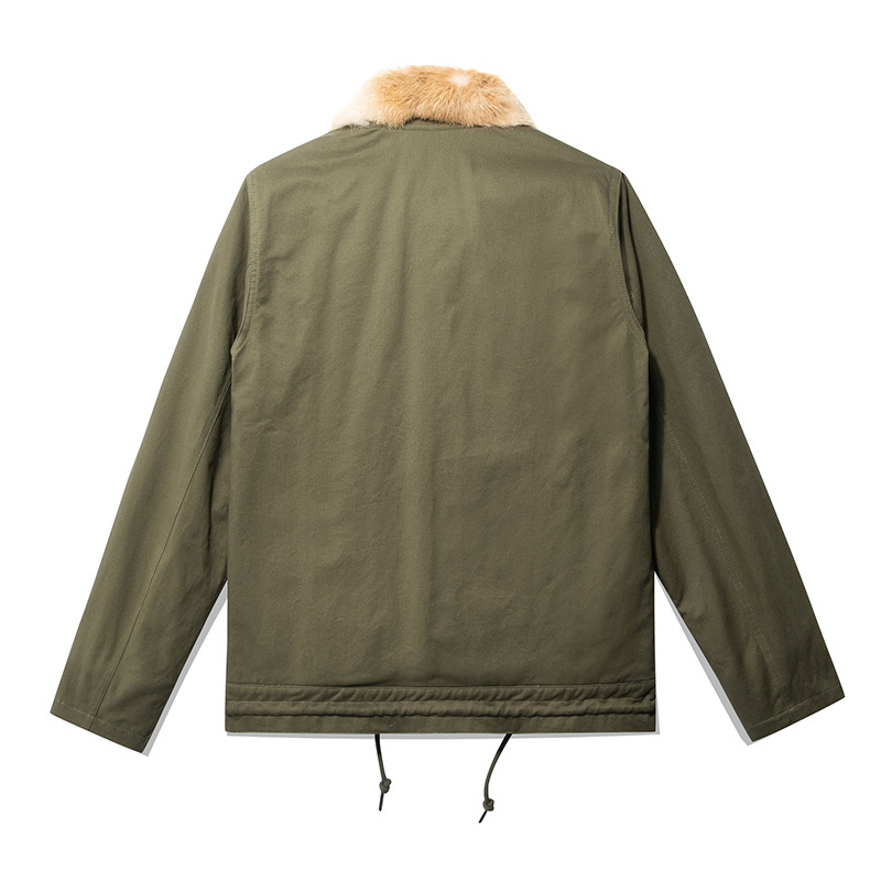 OKONKWO Navy N-1 DE LA CHAQUETA cubierta de portaaviones cubierta de ropa de la CUBIERTA de color sólido cuello de piel de conejo grande N1 ropa de algodón