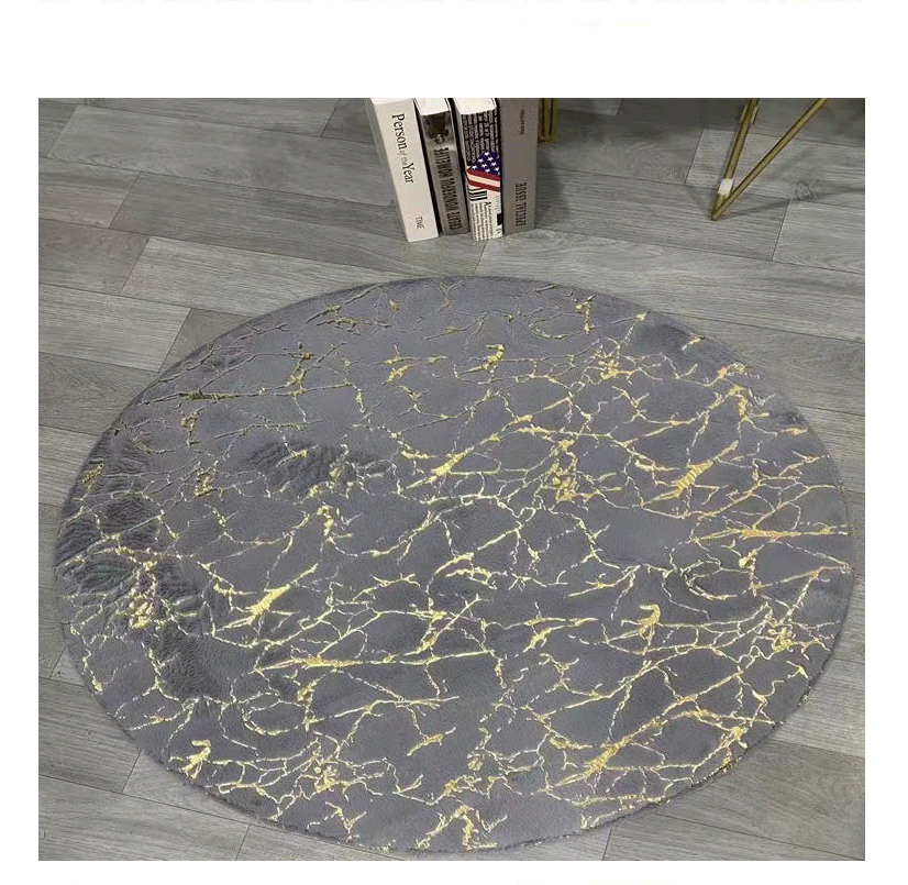 新款小兔毛烫金地垫仿兔毛绒大理石纹烫金浴室吸水防滑门垫地毯_