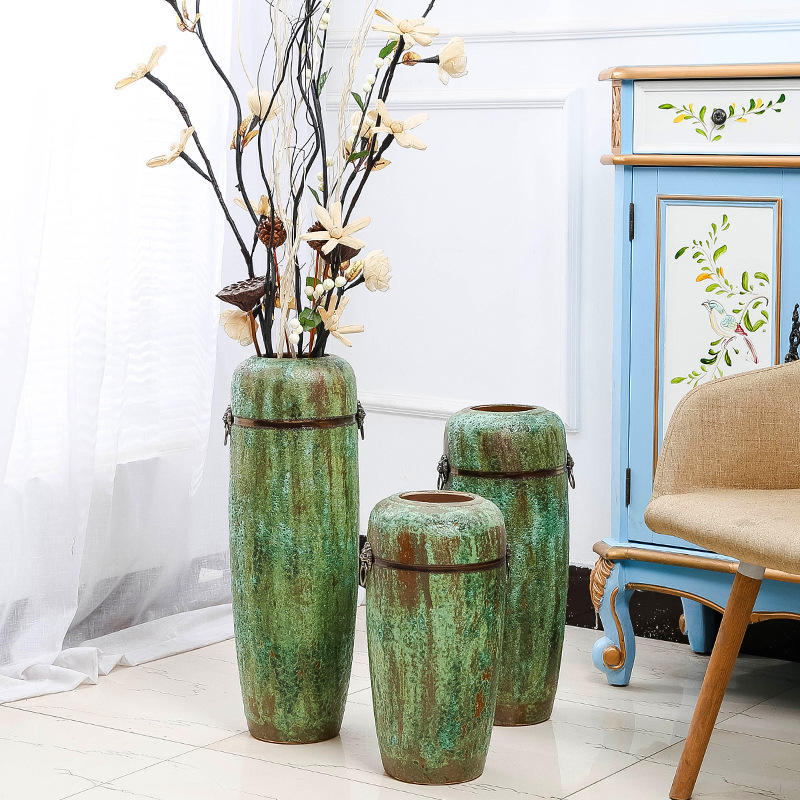 Jingdezhen Fully Handmade Vase Flower Vessel Bronze Porcelain Vase Modern Pottery Bubble Glaze with Metal Accessories