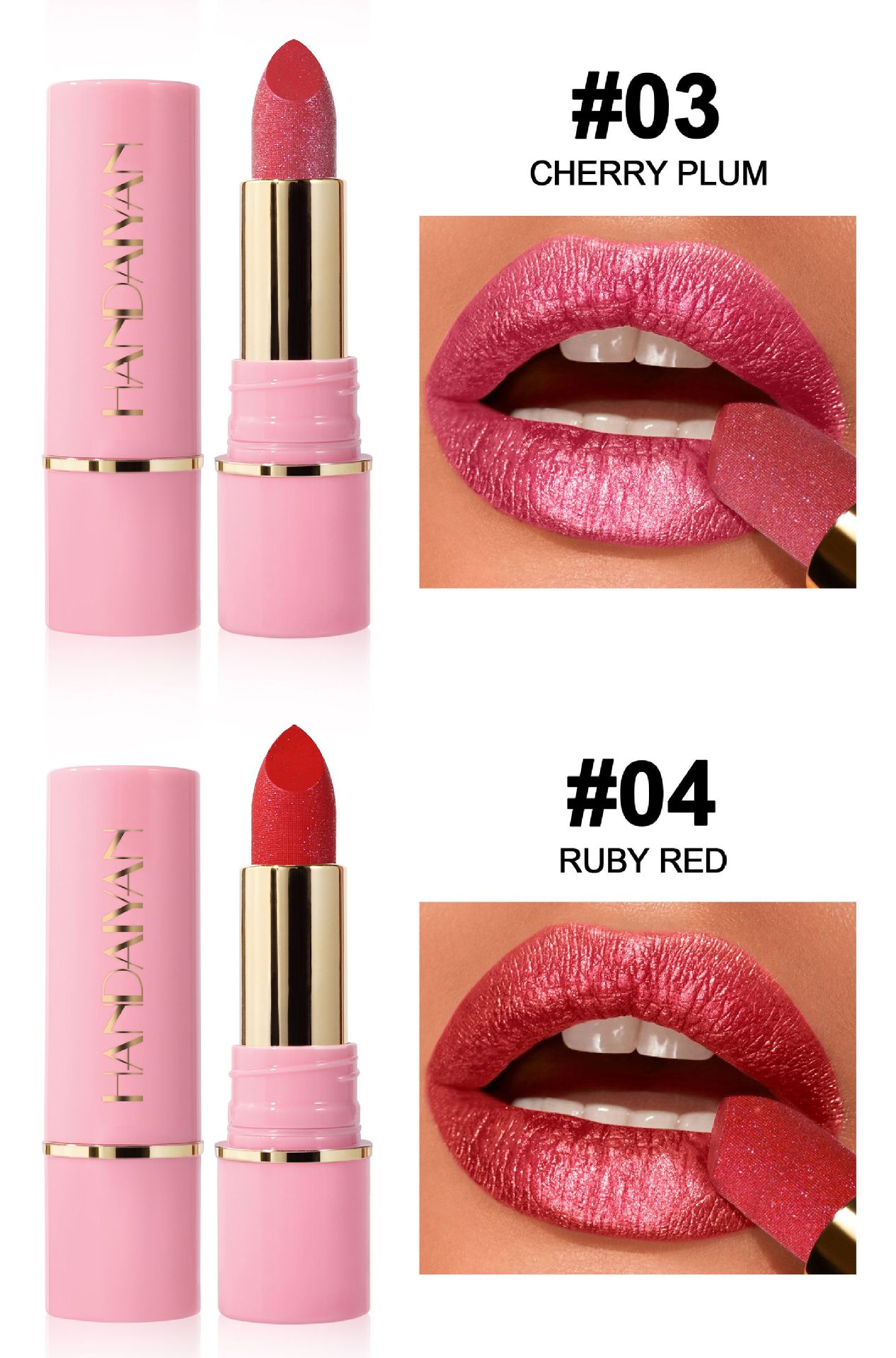 Pearl Lipstick in stock, 8 colors moisturizing and hydrating handaiyan embossed Silk Screen Fine Sparkling Lip gloss, cross-border exclusive lipstick undefined