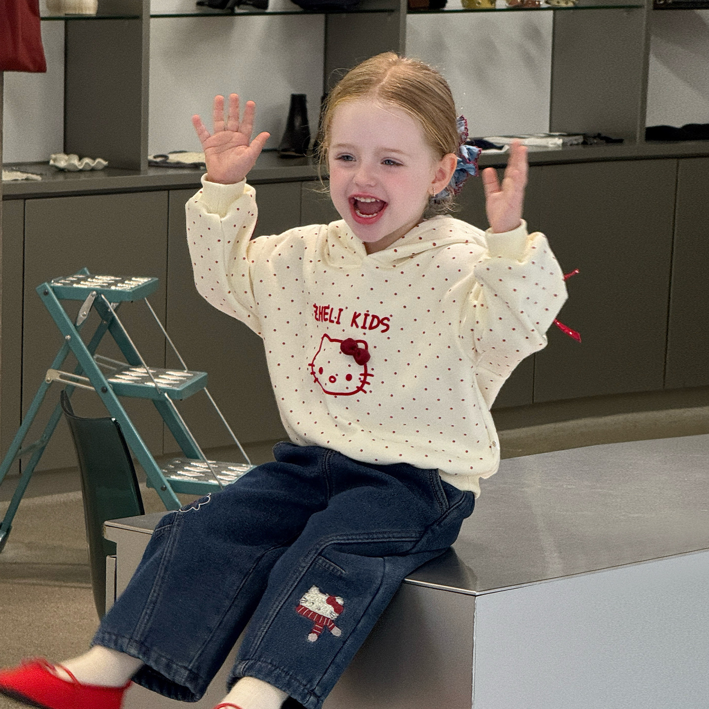 Polka dot hooded sweatshirt