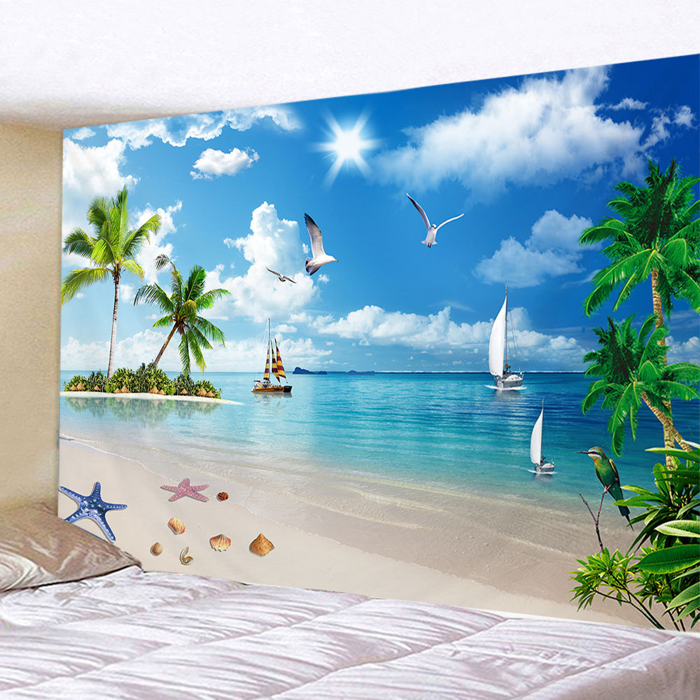 Fresh natural beach landscape decorative tapestry seaside coconut…