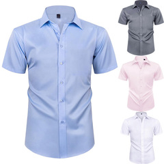 クロスボーダー半袖無地メンズシャツフォーマルシャツノンアイロン紳士服AliExpress Amazon temu大ヒット