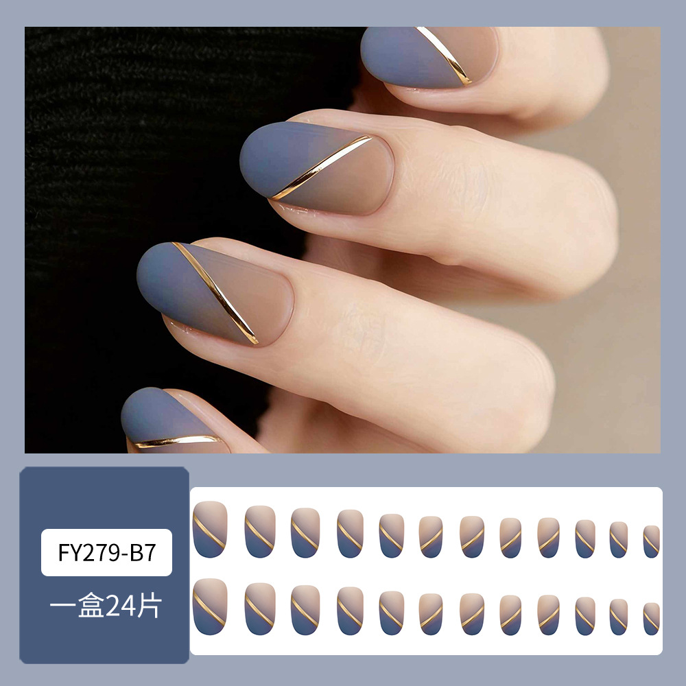 Verano 3D estereoscópico LIP dorado para usar uñas insertadas en niebla azul azul, 24 piezas de uñas falsas transfronterizas suministro directo image 3