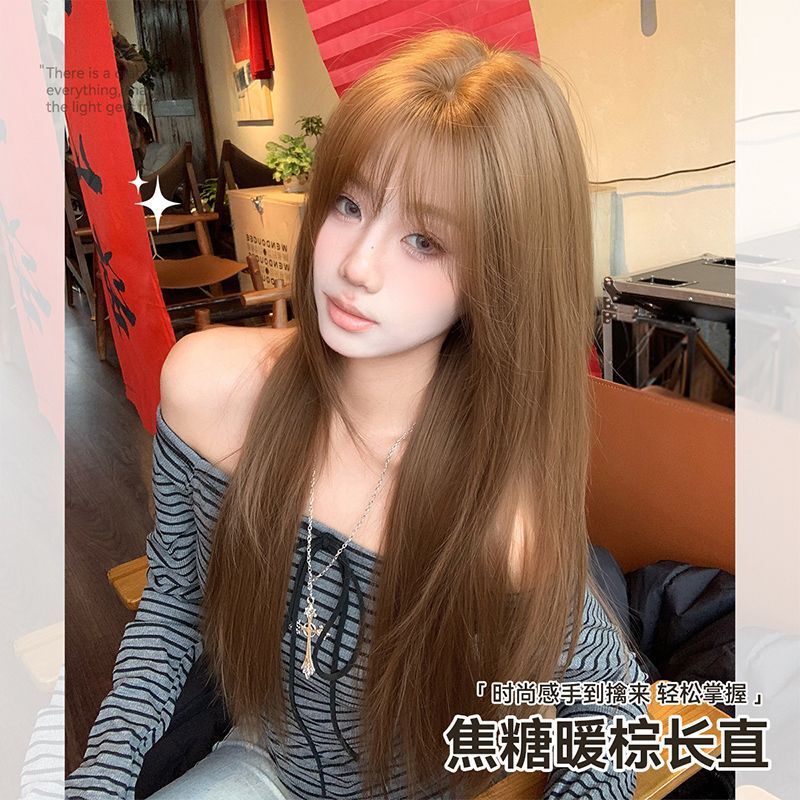 [Old-Fashioned Sweetheart] Long Straight Hair Modification to Reduce Age and Elegant Lolita Girl Group Style Atmosphere Wig Full Headgear