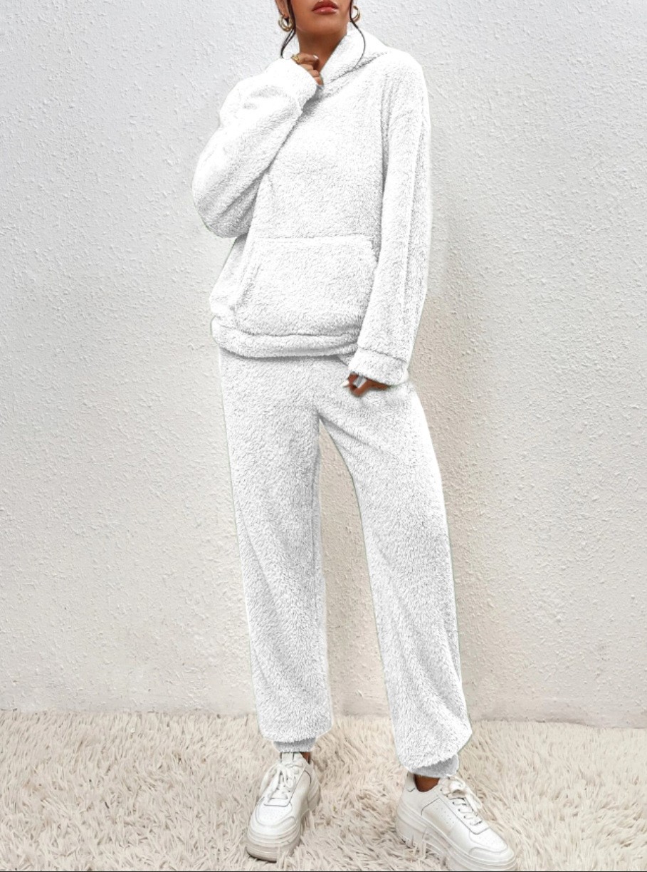 Cross-border Autumn Winter New European And American Casual Women's Clothing, Solid Color Plush Hooded_ecoleips.com