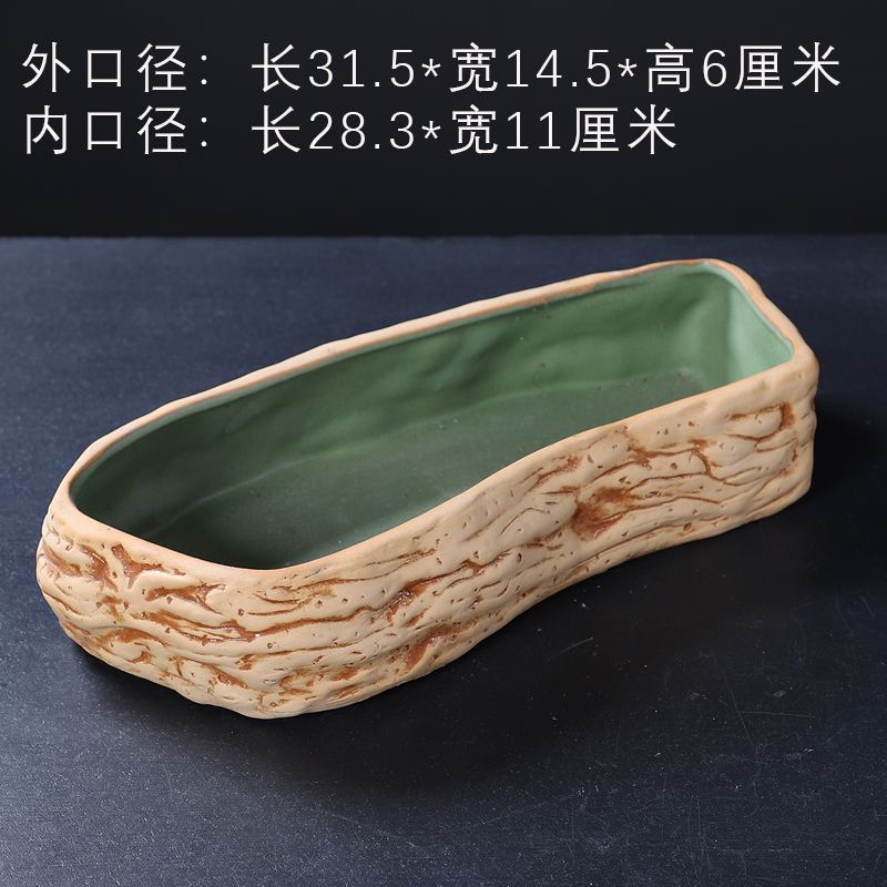 大号长条花盆陶瓷鱼缸古法养鱼缸铜钱草花长方形盆仿石头厂家一件|undefined