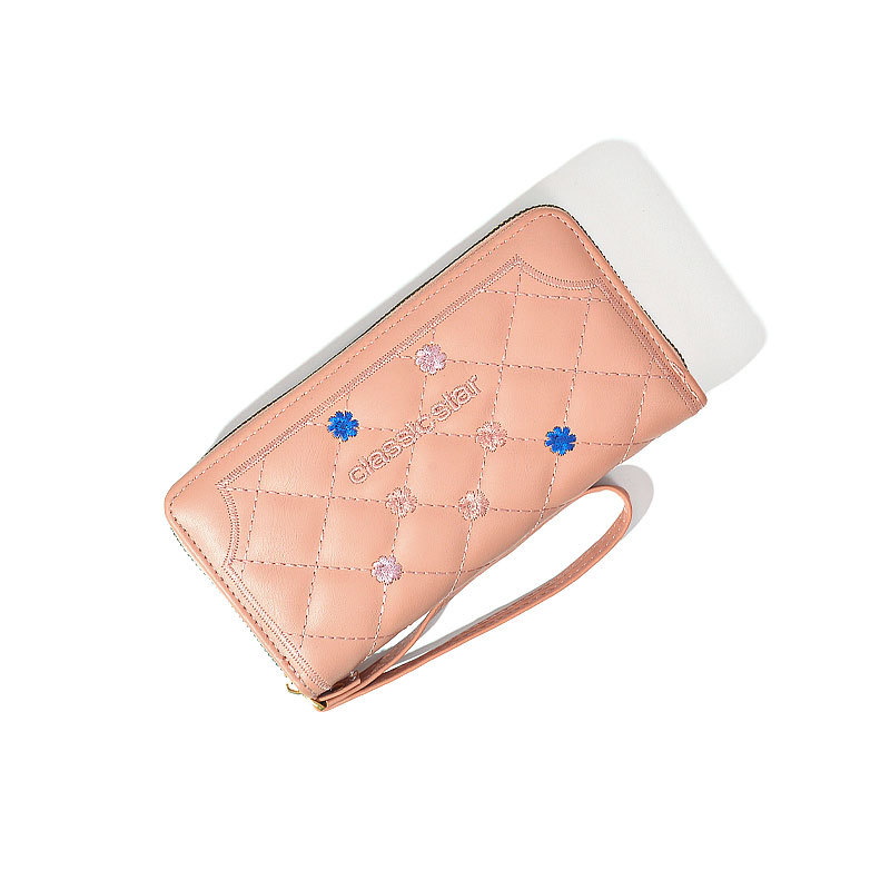 Cartera larga con cremallera, estilo coreano, con detalles en contraste