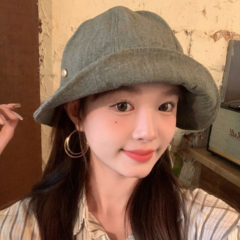 日系复古纯色渔夫帽子女早秋薄款休闲盆帽大帽檐显脸小遮阳水桶帽|undefined