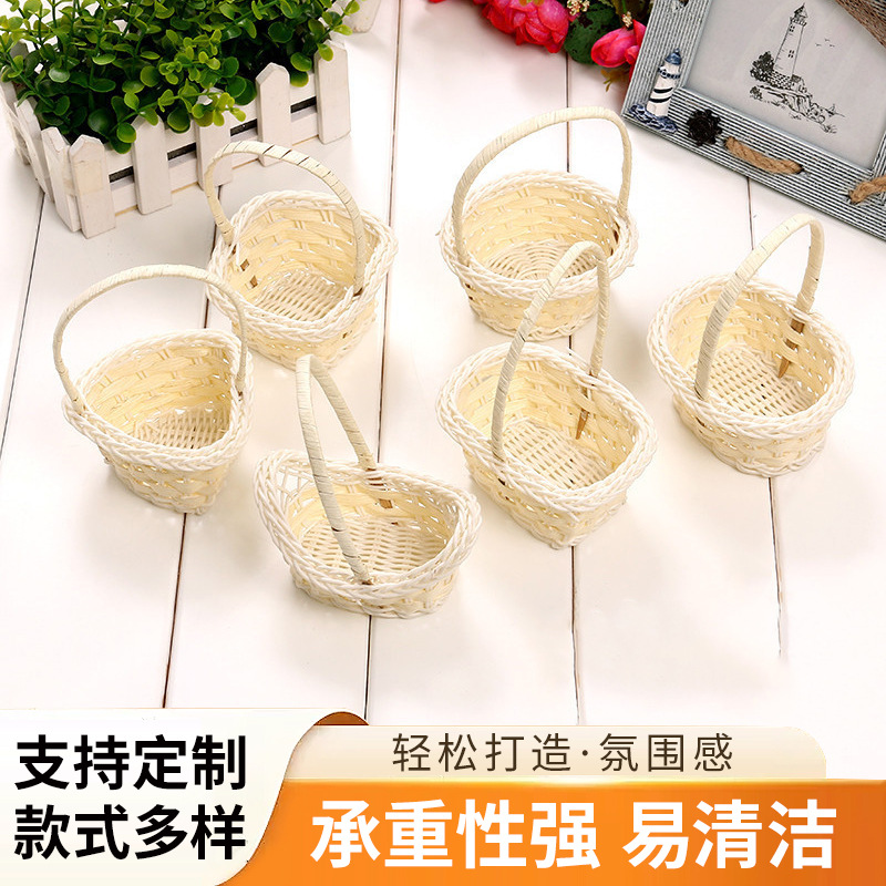 儿童迷你采摘收纳篮编织花篮摘菜手提篮子田园风藤编塑料管插花篮