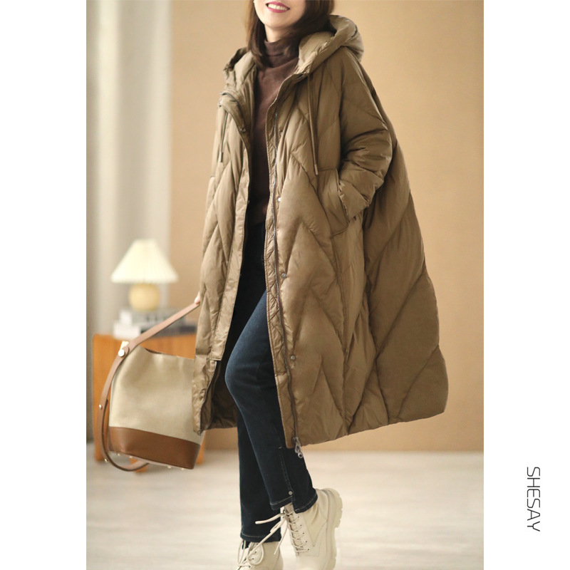 겨울 새로운 브랜드 디자인 니하이 롱 햇 두꺼운 캐주얼 느슨한 화이트 덕 다운 재킷 여성용 90 벨벳