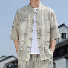 R 96721 Chinese Style Buttoned Shirt �Ż�ӡ������ ����