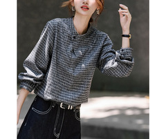 慵懒风设计感格纹衬衫女长袖2025早秋新款休闲灰色衬衣上衣短外套