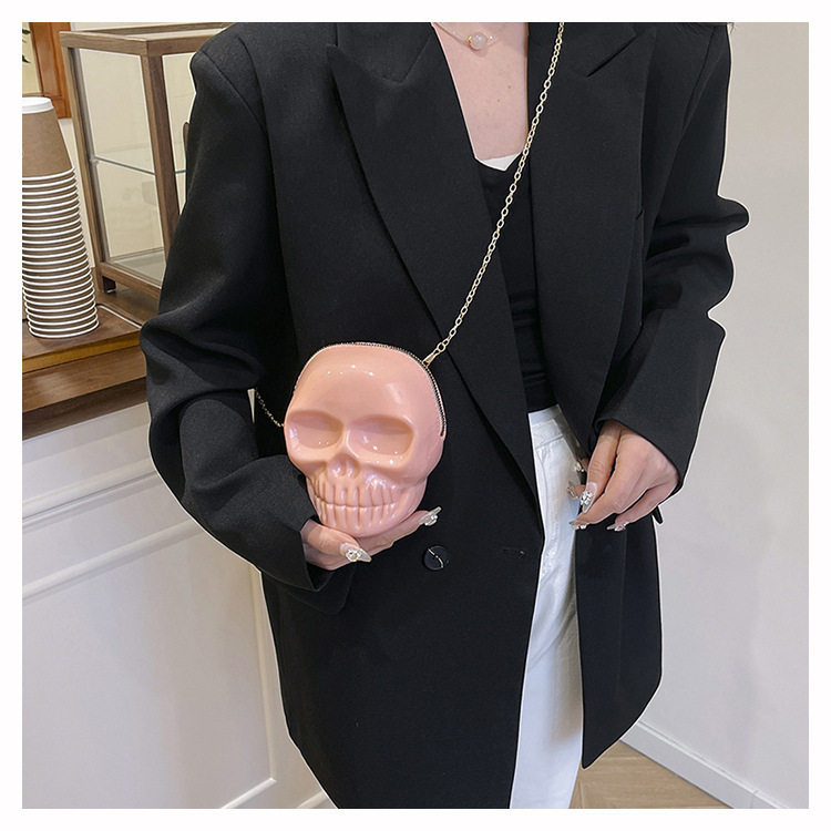 189g Weight Zipper Closure Type Single Shoulder Strap Strap Type Shoulder Bag Bags Type Casual Occasion Plastic Material Skull Pattern All Seasons Season Women's Gender Streetwear Style Oval Shape Mini Size Women's Mini Plastic Skull Streetwear Oval Zipper Shoulder Bag 26