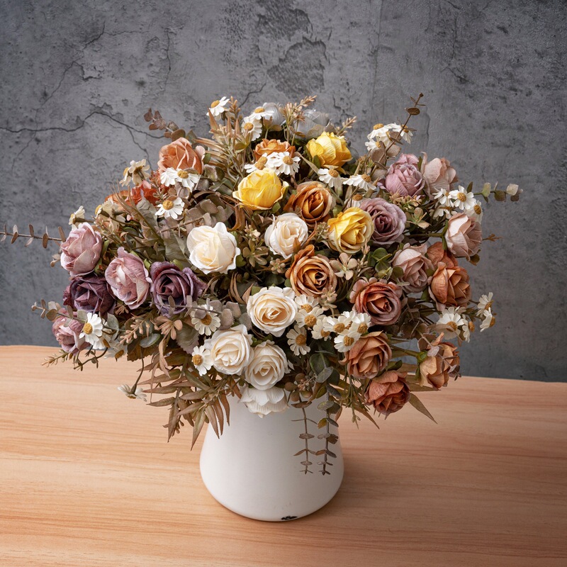 Manqiu 6-Head Rose Artificial Flower Manufacturer Wedding Bouquet Rose Wall Fake Flower Ins Cross-Border Home Decoration