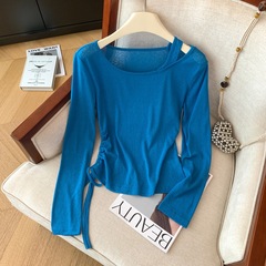 广州十三行高货爆款~新款显瘦露肩洋气抽绳长袖打底衫女秋冬季T恤