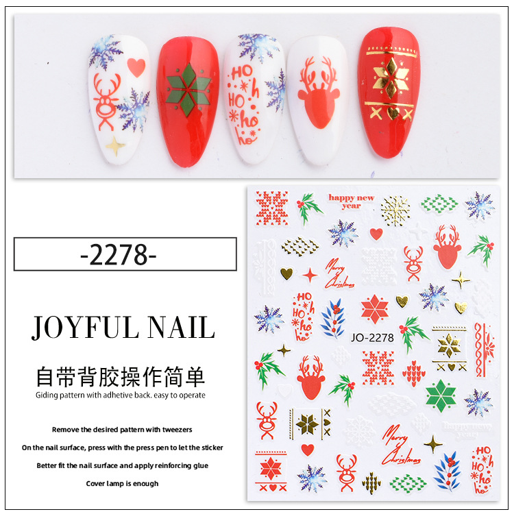 2022 nuevas pegatinas de uñas de navidad lindo conejo campana santa claus pegatinas de uñas con adhesivo