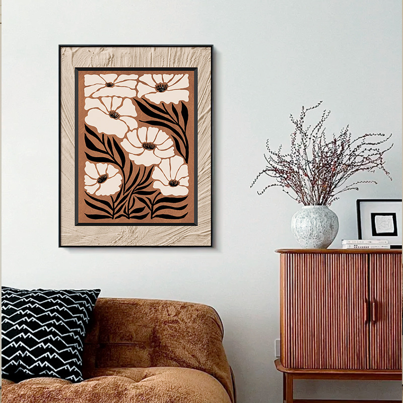 Pintura de decoración de sala de estar de estilo medio, pintura de pared de fondo de sofá de viento silencioso, pintura colgante francesa de Maillard, mural de pasillo de entrada