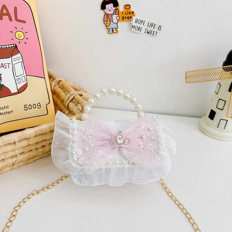 Bolso para niños 2025 nuevo lindos bolso de niña bolso accesorios de princesa de estilo extranjero bolso de cadena de perlas de fragancia