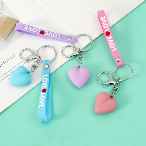 Cute Little Heart Keychain Creative Cartoon Key Ring Couple Bag Heart-shaped Pendant Small Gift Wholesale