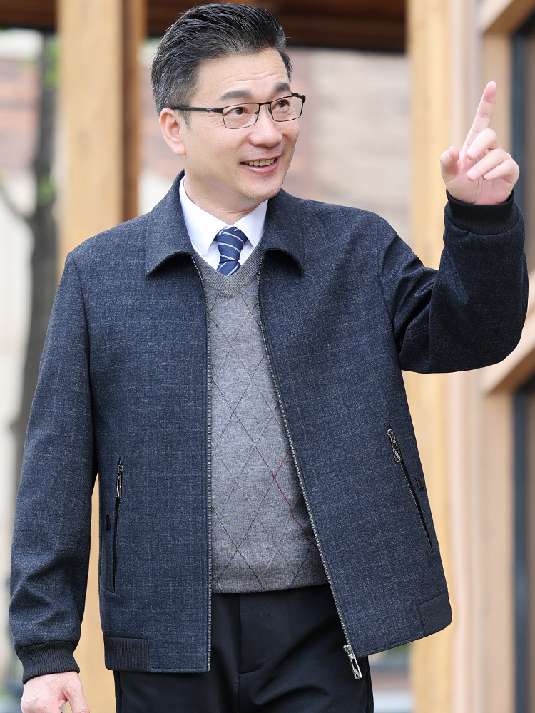 Dad's Outwear Spring & Fall Middle-Aged and Elderly Men's Business Jackets Elderly Clothes Grandpa Tops Autumn and Winter Clothes 60 Years Old