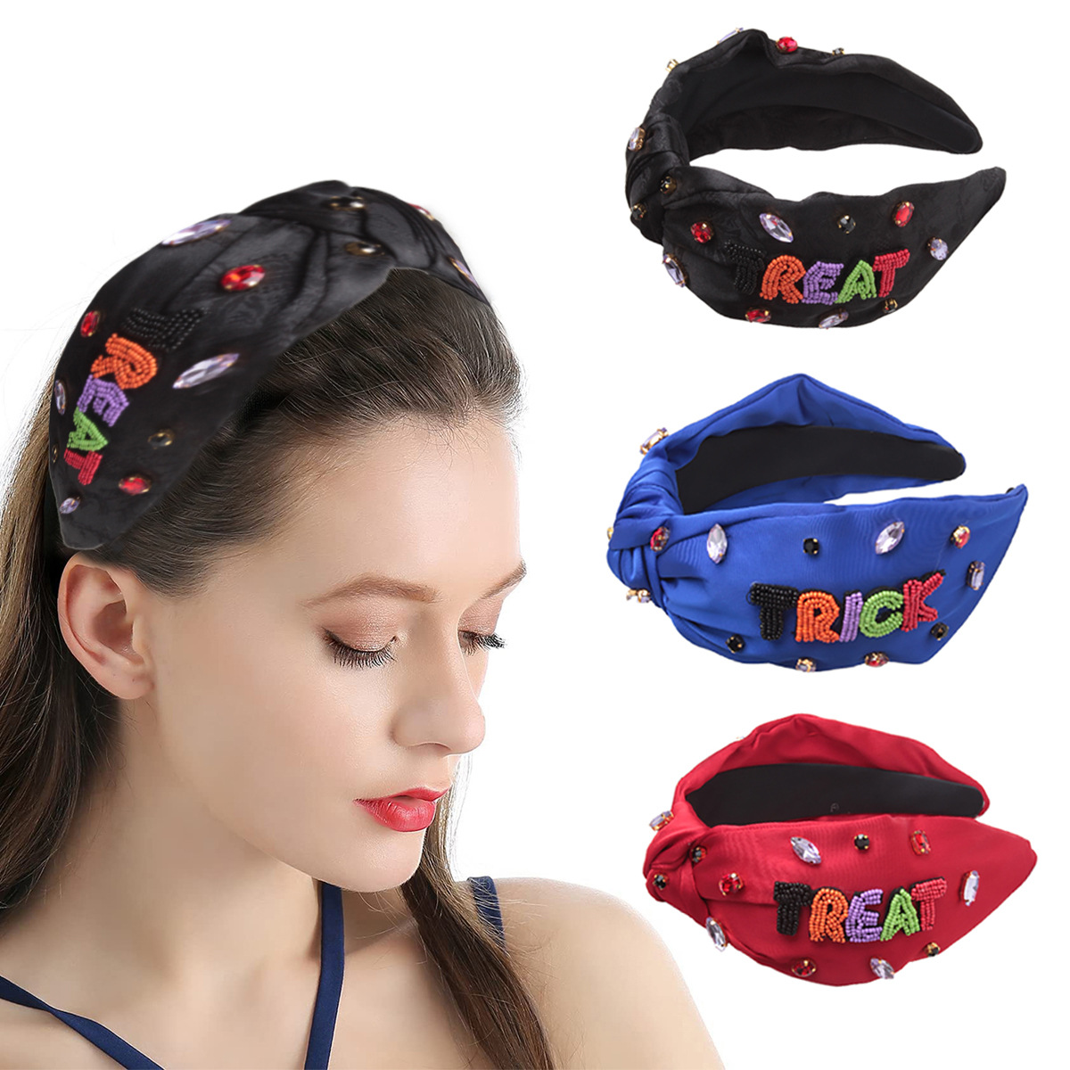 Women's Modern Style Korean Style Letter Cloth Inlay Rhinestones Hair Band display picture 1