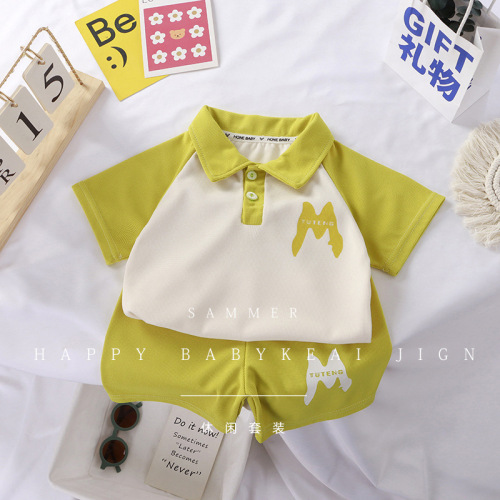  Summer Short Sleeve Set New Girls' Polo Shirt Boys' T-Shirt Set Baby Fashion Top Children's Clothing Batch